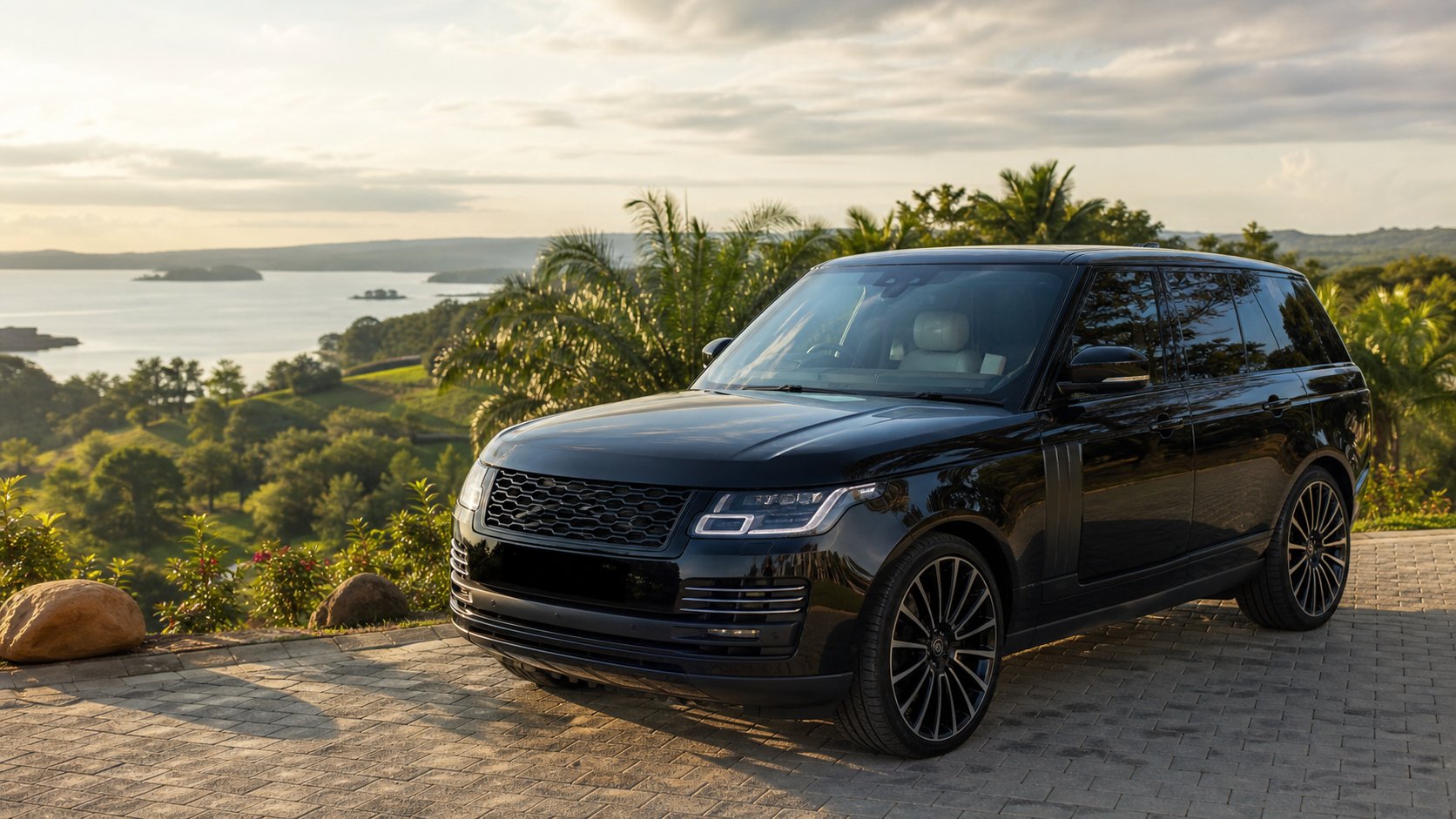 Luxury vehicle overlooking the Ugandan landscape